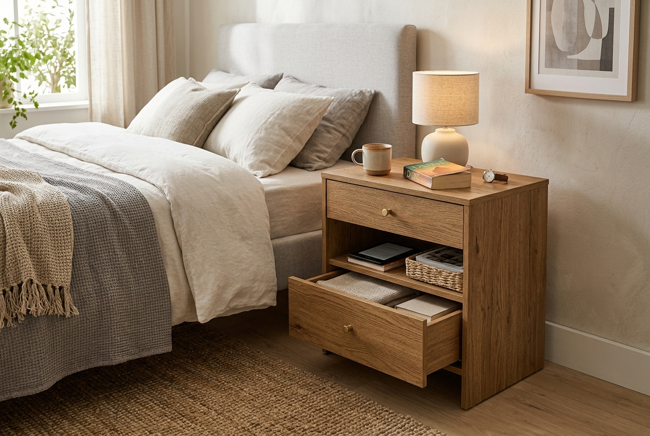 Two Drawer Nightstand with Open Shelf - Image 2
