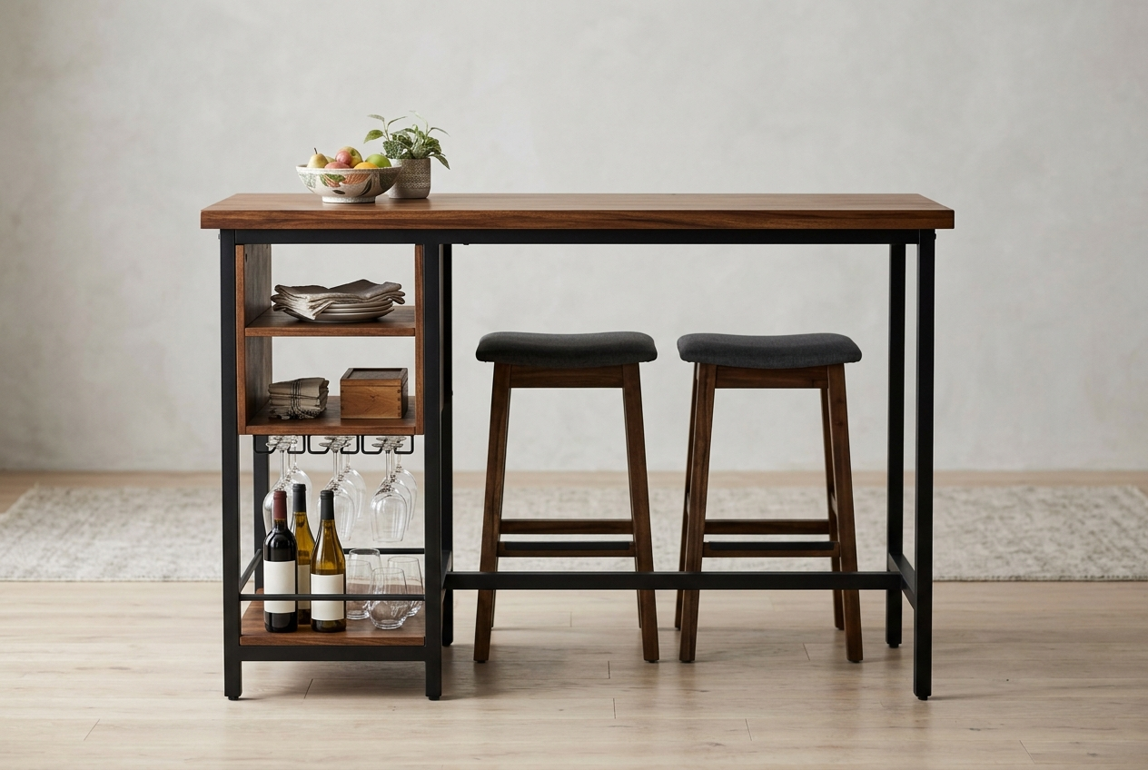 Bar Height Dining Table with Storage Shelves - Image 2