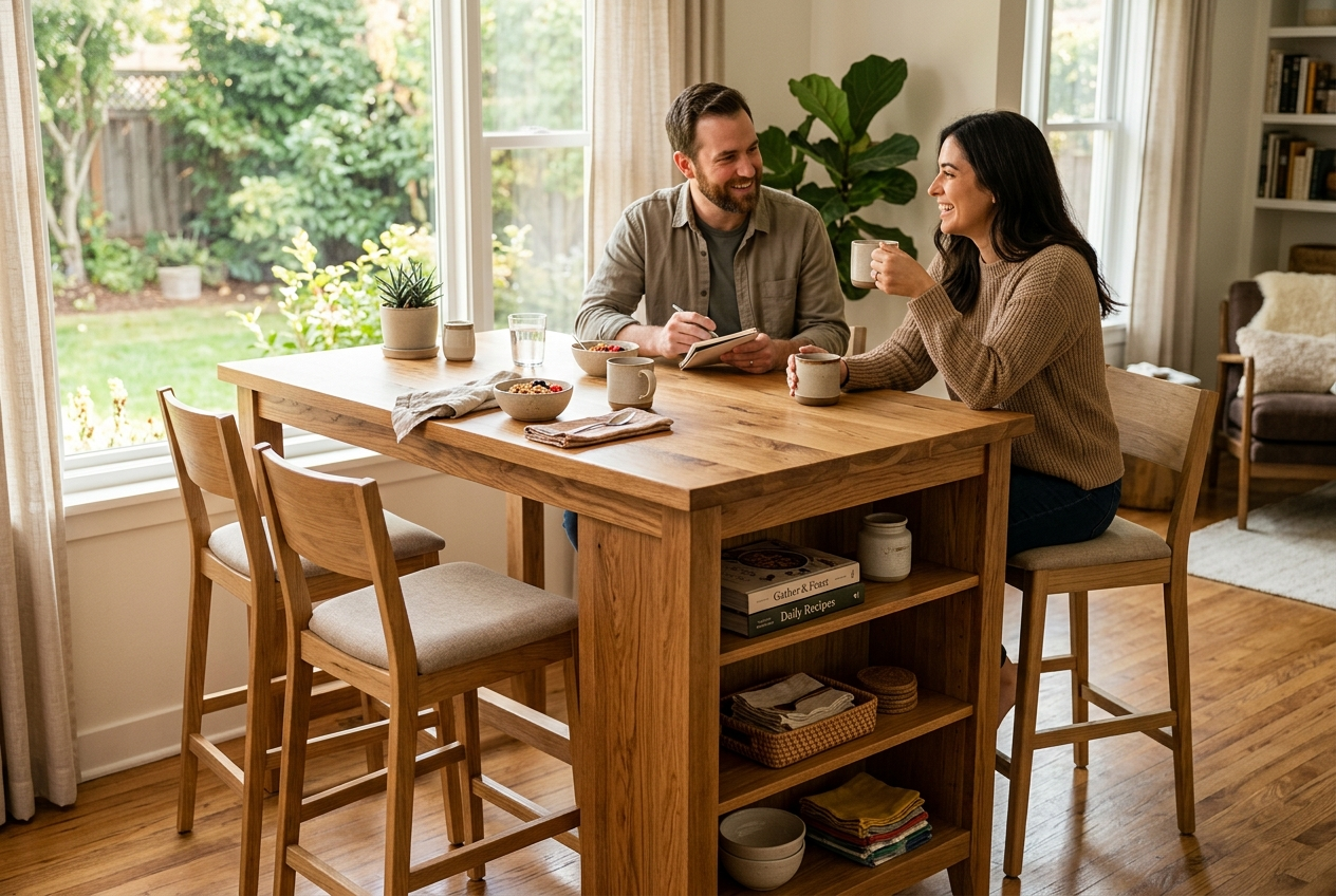 Bar Height Dining Table with Storage Shelves - Image 3
