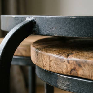 Round Nesting Side Table Set with Metal Frame
