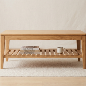 Modern Oak Coffee Table with Storage Shelf