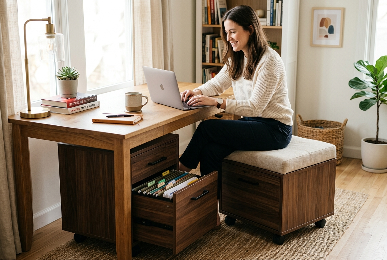Mobile Filing Cabinet with Cushion Top - Image 3
