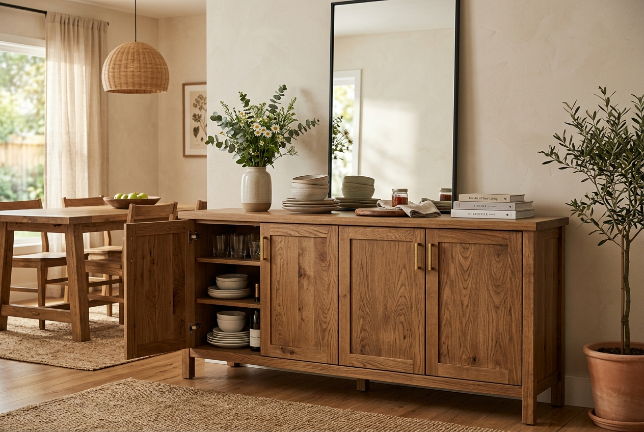 Wood Sideboard Buffet Cabinet with Adjustable Shelves