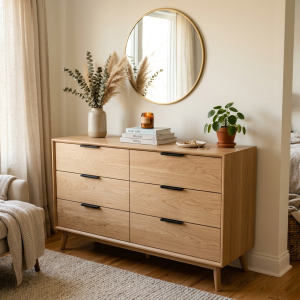 Modern 6 Drawer Dresser with Wide Top