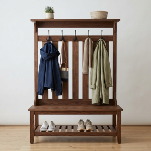 Hall Tree Bench with Coat Hooks and Shoe Shelf